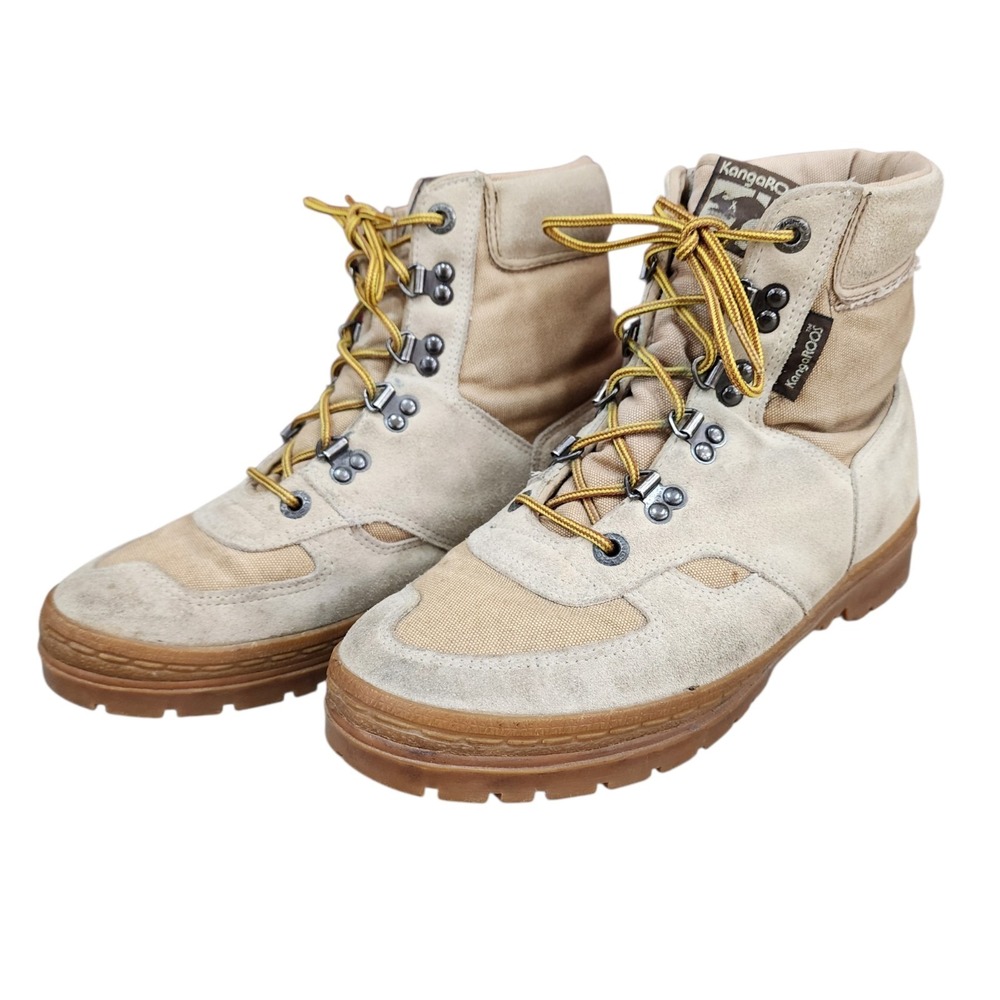 Vintage KangaROOS Hiking Boots Women's Size 9 Beige Suede Canvas Steel Shank 7.5